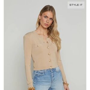 L'AGENCE Tan Cardigan with Gold Buttons